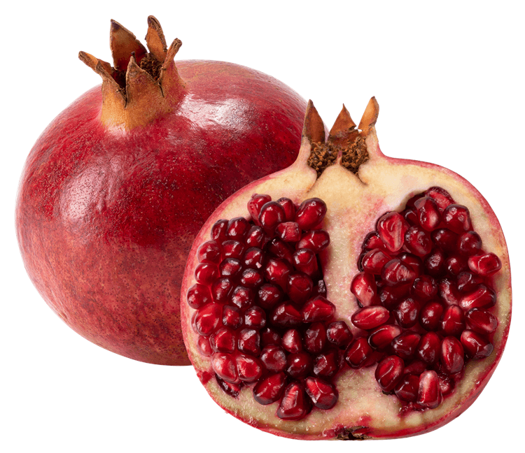 Pomegrante Whole and Halved