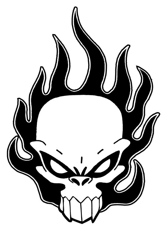 Black and White Flaming Skull